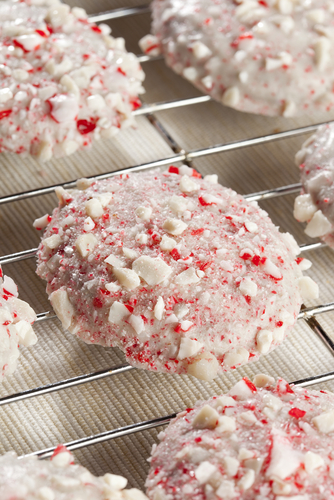 Peppermint Iced Melt Away Cookies with Crushed Peppermint